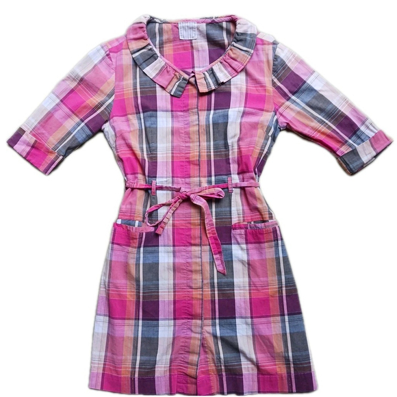 Lamade Dresses & Skirts - La Made Women's Pink Plaid Button Up Shirt Dress Medium